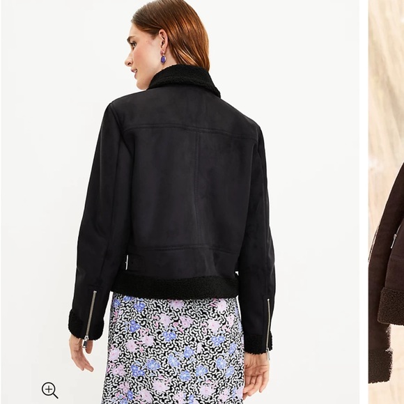 LOFT Black Faux Suede Aviator Jacket - Picture 3 of 7